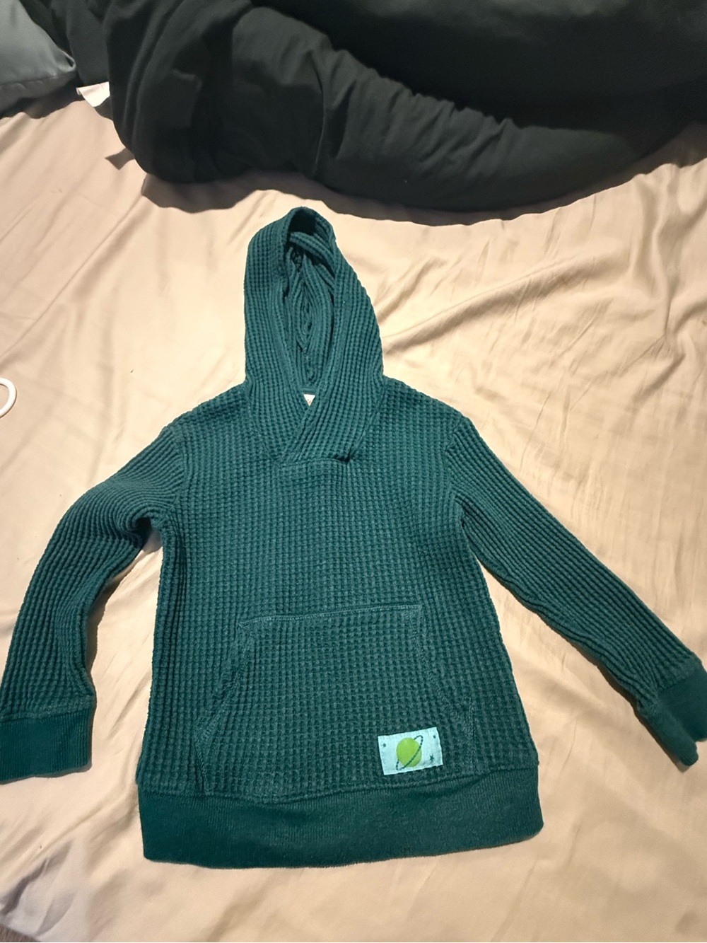 Cat & Jack Waffle Knit Hooded Pullover Hoodie 4T Teal Green